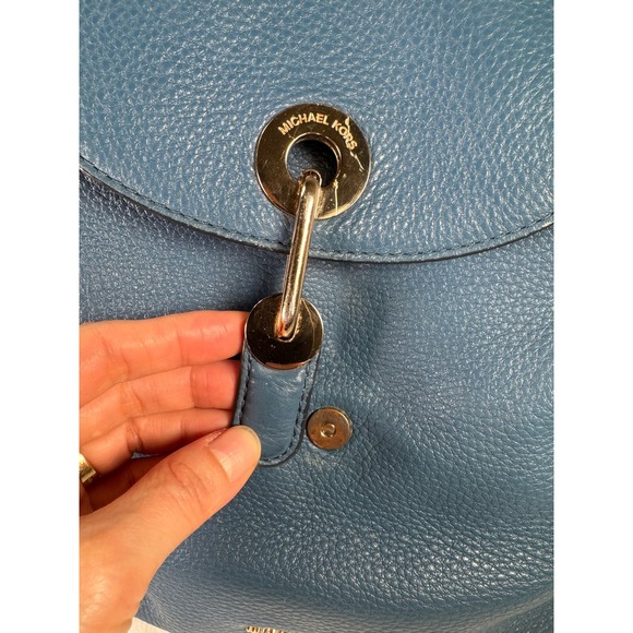 Michael Kors Blue Pebbled Leather Backpack Gold Hardware Medium Sz Picnic Travel - Picture 6 of 9